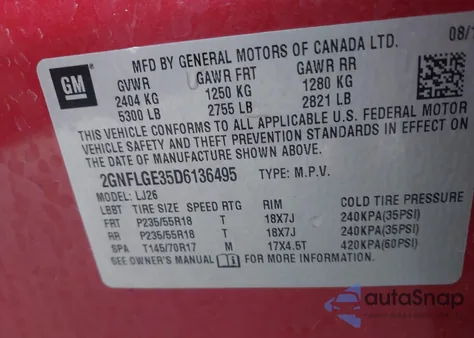 2013 Chevrolet Equinox Ltz z USA, uszkodzony, nr VIN 2GNFLGE35D6136495